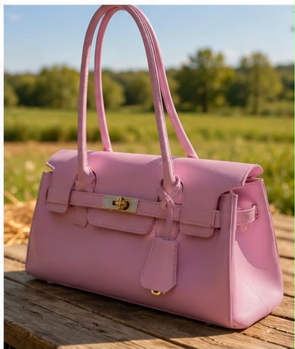 Geantă Tote Structured Roz cu Închidere Aurie