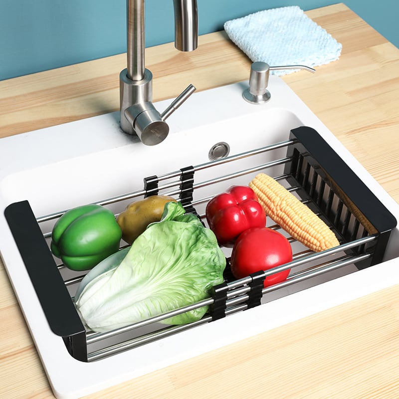 Coș de Scurgere Retractabil din Inox pentru Chiuvetă — Gri