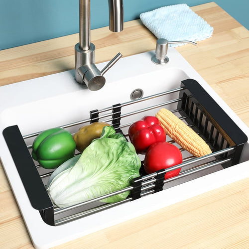 Coș de Scurgere Retractabil din Inox pentru Chiuvetă — Gri