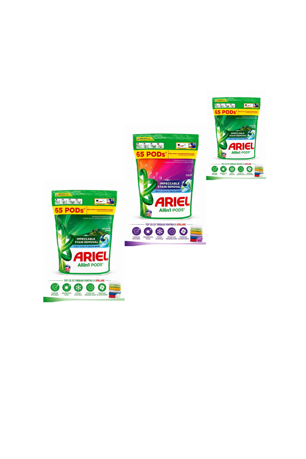 Detergent de rufe capsule Ariel All in One PODS,195 spălări(3pachete×65spălări