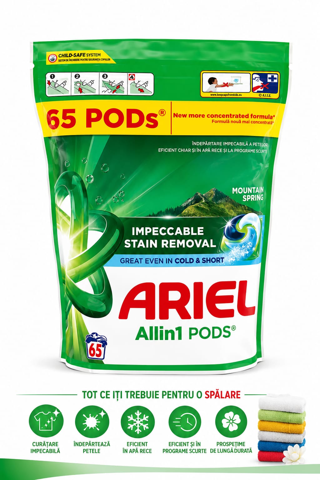Detergent de rufe capsule Ariel All in One PODS,195 spălări(3pachete×65spălări