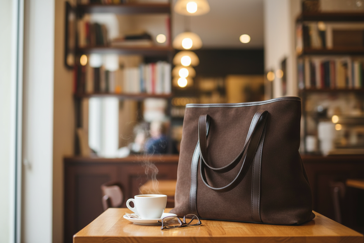 Geantă Tote Suede Maro - Cafenea