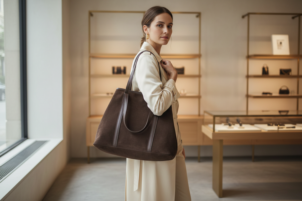 Geantă Tote Suede Maro Închis - Lifestyle