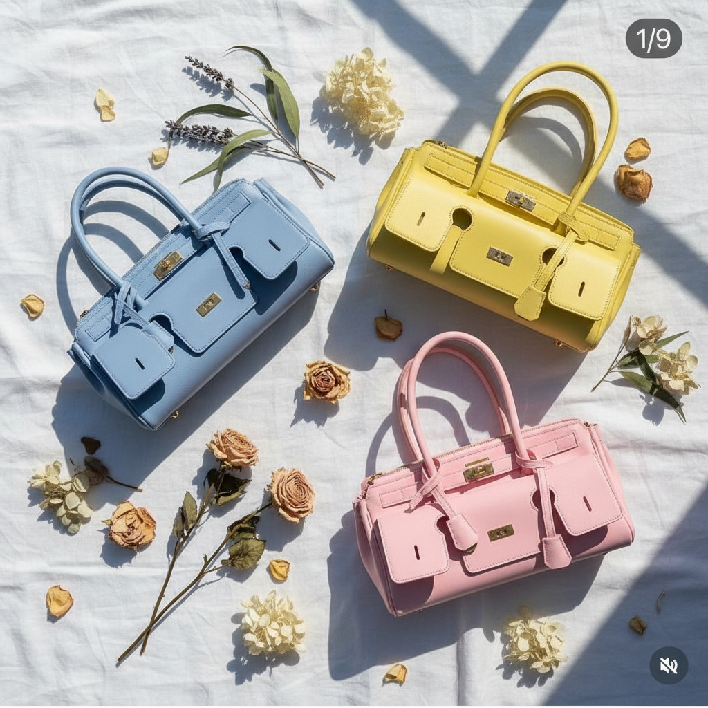 Genți flat lay flori