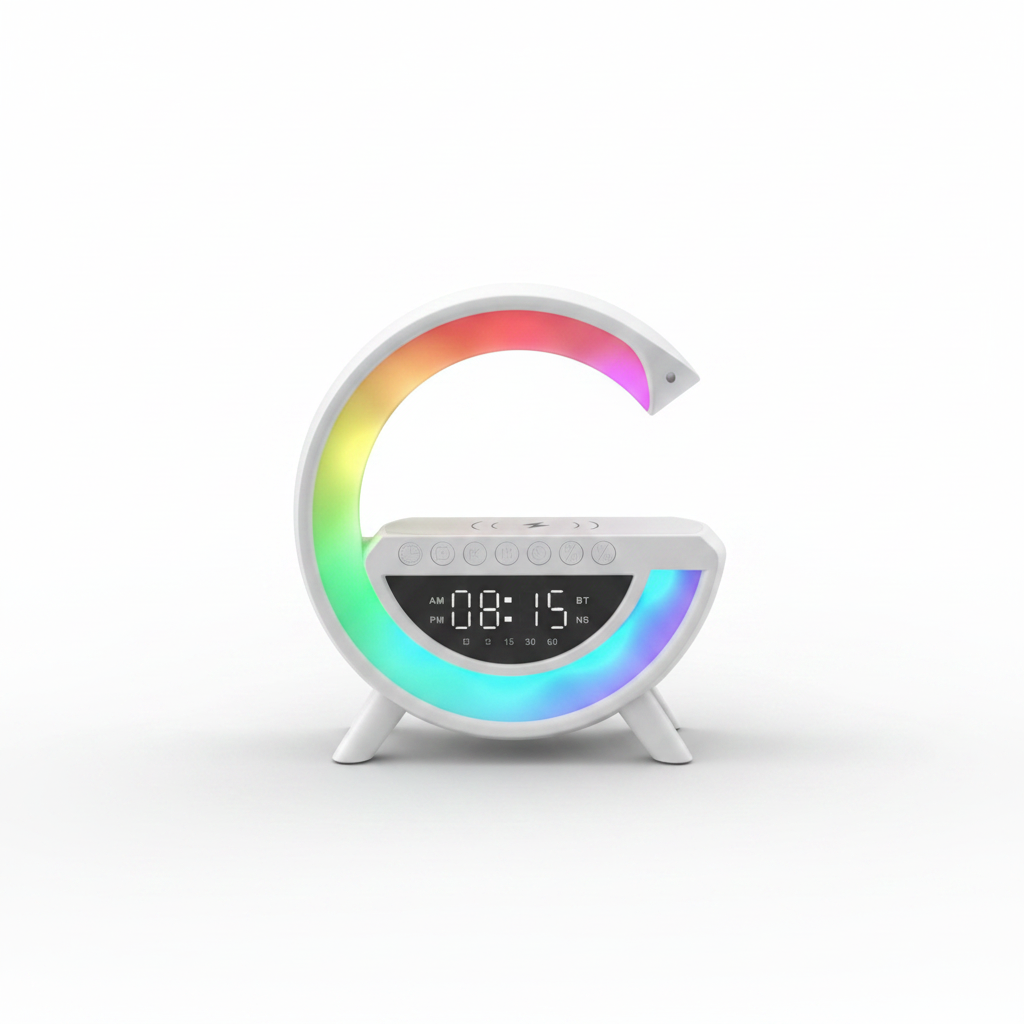LED Wireless Charging Speaker BT-3401 pe fundal alb