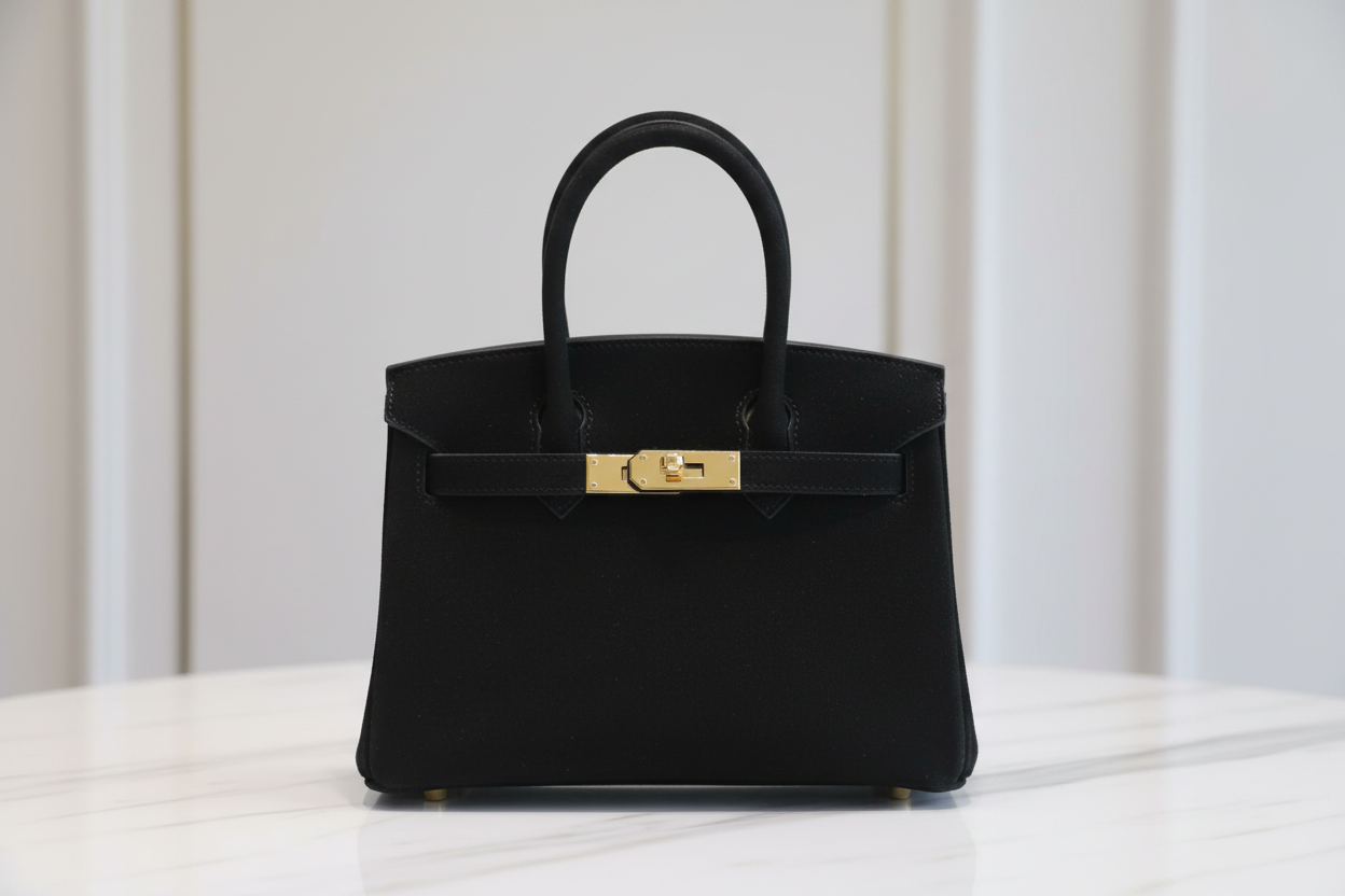 Mini Geantă Suede Birkin - Neagră Premium