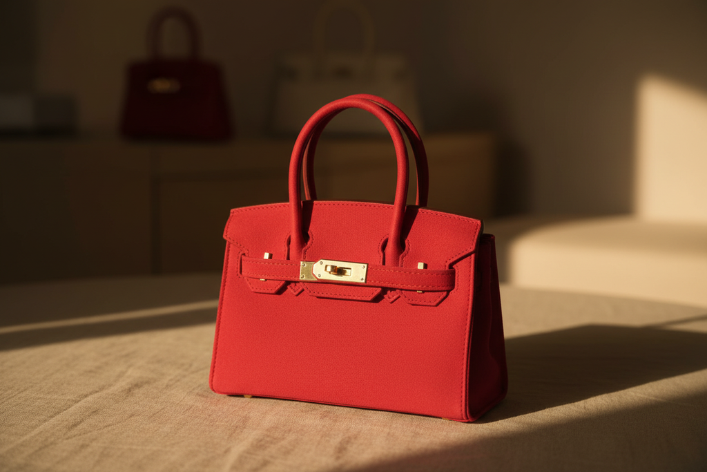 Mini Geantă Suede Birkin - Roșie Premium