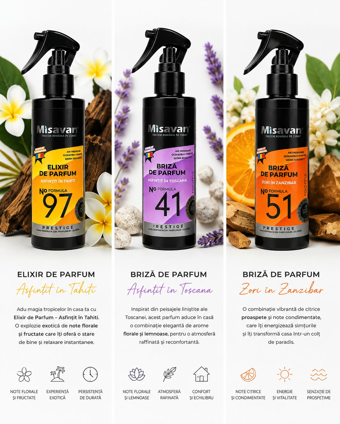Pachet 3 Odorizante Ultra-Concentrate Misavan – Elixir & Briză de Parfum Premium