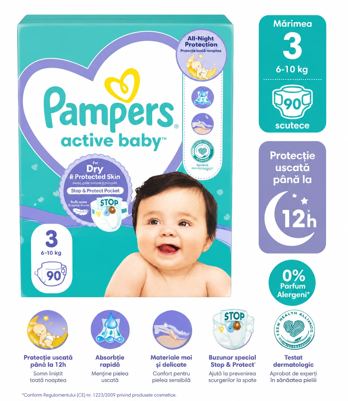 Pachet Giant Pack Pampers Active Baby 3 – 90 Scutece Ultra-Absorbante