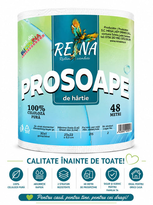 Bax 6 Role Prosoape de Hârtie REINA Bucovina, 48m/Rolă – 2 Straturi, Ultra Rezistente