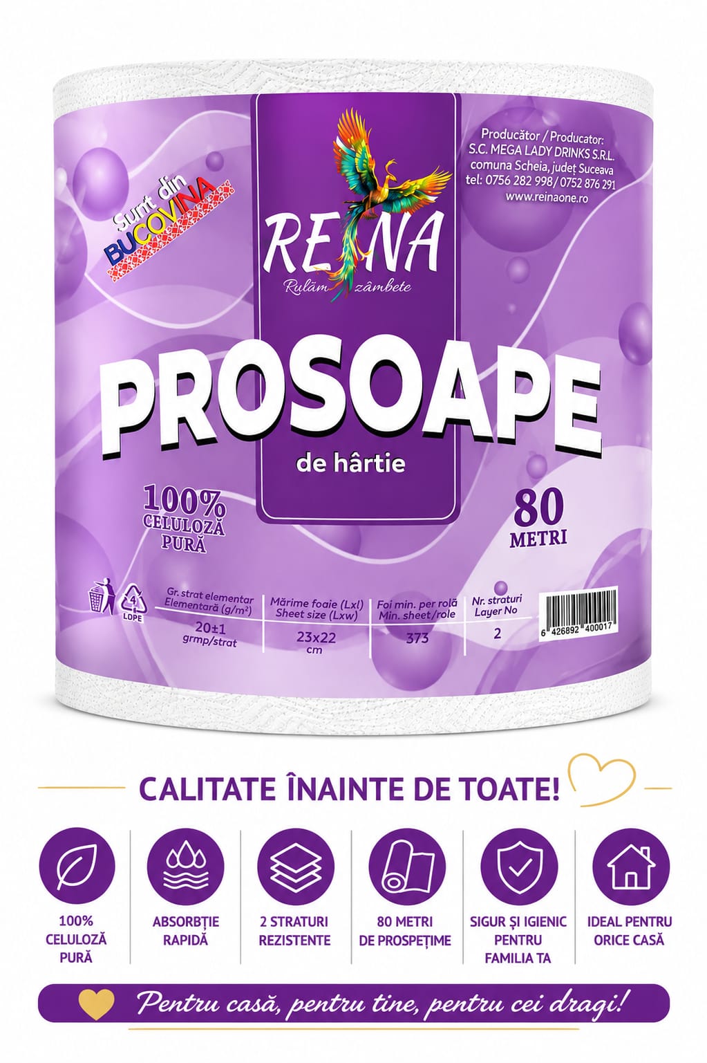 Set 6 Role Prosoape de Hârtie REINA Bucovina – Ultra Rezistente, 2 Straturi
