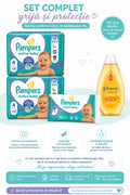 Set Complet Îngrijire Bebeluşi „Grijă și Protecție” – 2x Pampers 4 (152 bucăți) + Șervețele + Șampon Johnson's 500ml